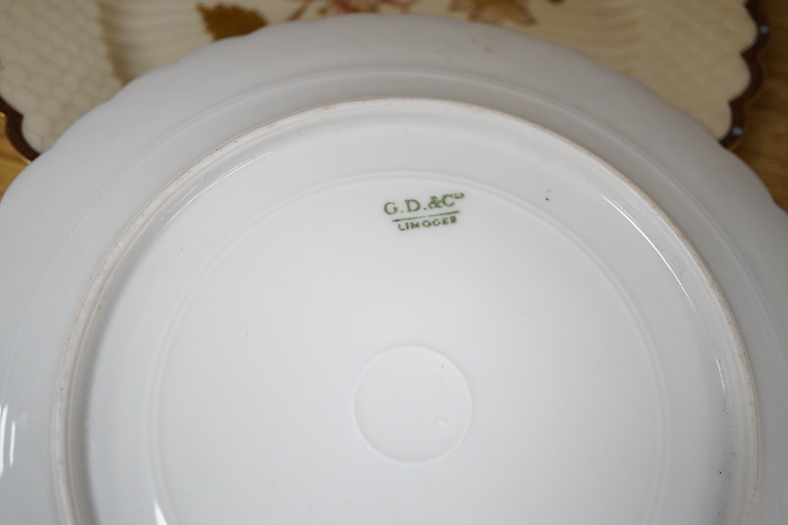 A collection of Spode Jewel plates, 27cm diameter, two Limoges plates, a Staffordshire flat back and floral side plates